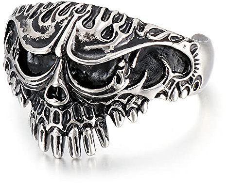 NDYD Punk Hip Hop Teschio Vichingo, Testa di Lupo Apertura Bracciale con Rune in Acciaio Inossidabile Argento Moda Semplice Retro Bracciale A Catena Gioielli Bracciale Regolabile da Uomo,A