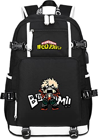 Roffatide Anime My Hero Academia Laptop-Rucksack Damen Herren Katsuki Bakugo Schultasche mit USB-Ladeanschluss & Kopfhöreranschluss