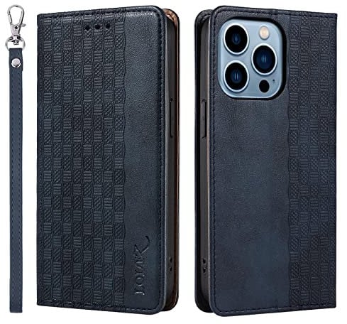 LOLFZ Case for iPhone 13 Mini, Leather Flip Wallet Case Card Slots Kickstand Wrist Strap Protective Magnetic Phone Case Cover for Apple iPhone 13 Mini - Blue