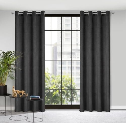 Eurofirany Eliza Struktur Samt Vorhang mit Ösen 1 STK. Velvet Kälteschutz Gardine Schlafzimmer Wohnzimmer Balkontür 140x250cm Schwarz