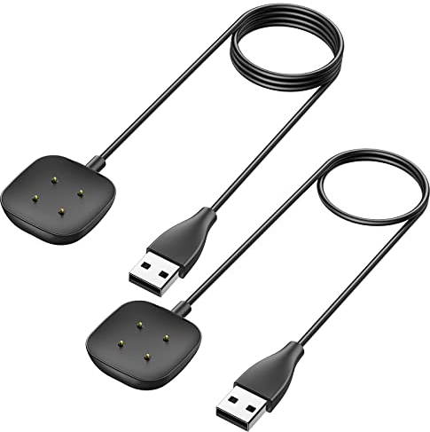 Wanme 2-teiliges Ladegerät, kompatibel mit Fitbit Versa 3/Versa 4/Sense/Sense 2, magnetisches Ladegerät, USB-Ladekabel, Ersatz für Fitbit Sense/Sense 2/Versa 3/Versa 4, 100 cm + 50 cm