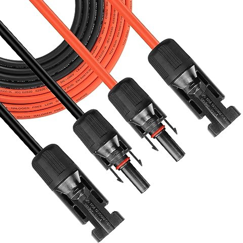 PNGKNYOCN 12AWG Cavo di estensione del pannello solare, 16FT 4mm² Cavo adattatore del pannello solare (cavo nero + cavo rosso) con connettore maschio e femmina IP67 resistente alle intemperie (5M)