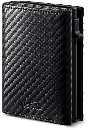 Vastaia Geldbörse Herren Leder Klein Mit Münzfach | Portmonee Und Damen Slim mit RFID-Schutz | Wallet (Carbon Black)