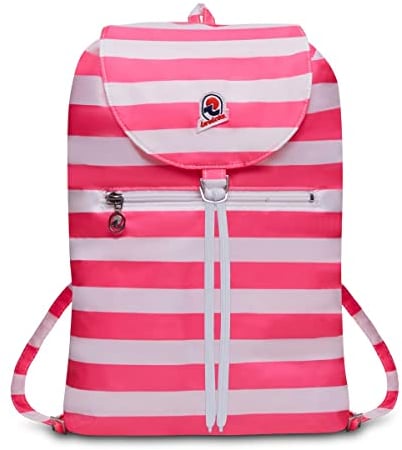 Invicta Tagesrucksack Rucksack für Reisen Outdoor - Daypack für Damen, Herren, mit Hüftgurt - faltbar 8 LT - Ultra leicht, Handgepäck mit Reißverschluss, gestreift zweifarbig rosa/weiß Minisac