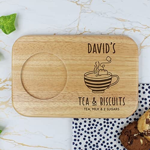 Personalised Tea & Biscuits Board, Wood Treat Board, Snack Tray, Father's Day, Birthday Gift for Dad, Grandad, Friend - Any Name