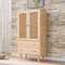 Sweiko Commode avec 2 portes et 2 tiroirs - En rotin - Avec tiroir - Buffet haut - En bois - Armoire polyvalente pour couloir, chambre, salon, salle à manger