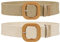 SUOSDEY 2 Stück Stroh gewebter elastischer Stretch-Taillengürtel für Frauen Sommer Boho Wide Waist Dress Band Geflochtene Gürtel, Khaki+Beige,110cm