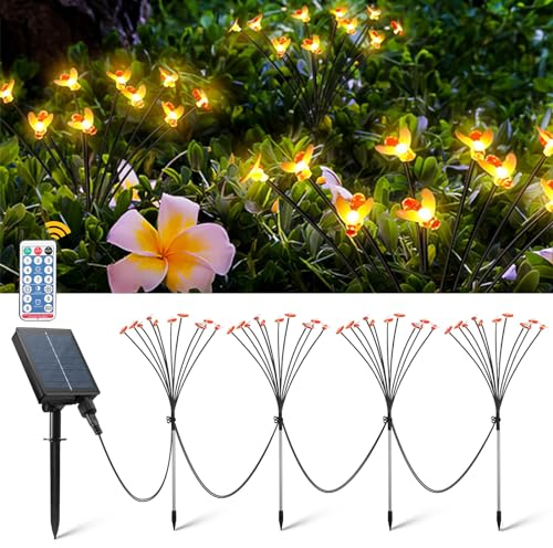Viitech Bienen Lichterkette Solar, 4 Pack 10 Bee Solar Garden Lights mit Fernbedienung, Wasserdichte Gartenkunst Feen Beleuchtung für Garten Dekoration (Warmes Licht)