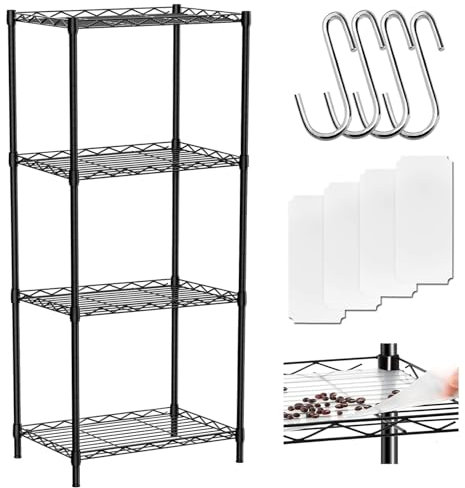 FUYVA Metallregale mit 4 Etagen zur Aufbewahrung, Drahtregal, höhenverstellbares Regal für Küche, Bad, Speisekammer, Schrank und Schlafzimmer (55,1 cm L x 30 cm B x 106,7 cm H)
