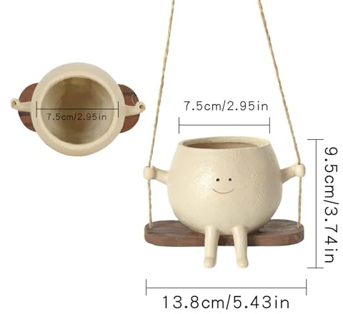 2Pcs Swing Face Planter Pots Resin Hanging Head Flower Pot Planter Creative Succulents Plants Pot Basket, for Indoor, Outdoor, Home Decor Gifts(#1)