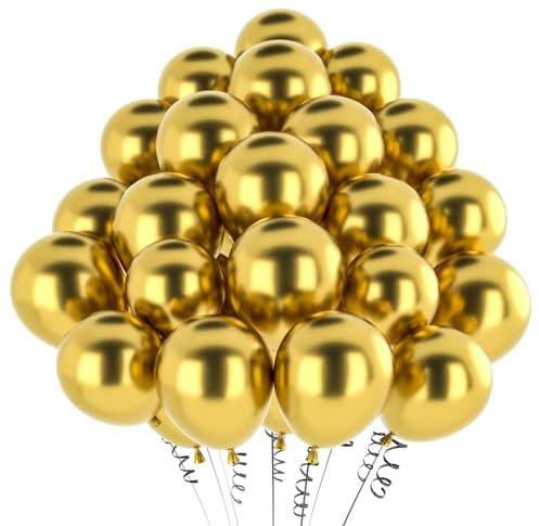Luftballons Gold Metallic,50 Stück 12 Zoll Matt Metallic Golden Ballon,Chrom Golden Metallic für Geburtstagsdeko Hochzeit Taufe Deko Partydeko Luftballoons 50pcs