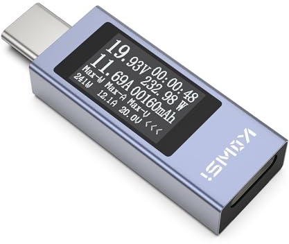 YOJOCK Tester USB C Multimetro Digitale 4-30V 0-12A USB Tester Elettrico di Tensione e Corrente Voltmetro Volt Amperometro Rilevatore Rilevatore di Caricabatterie (Versione aggiornata)