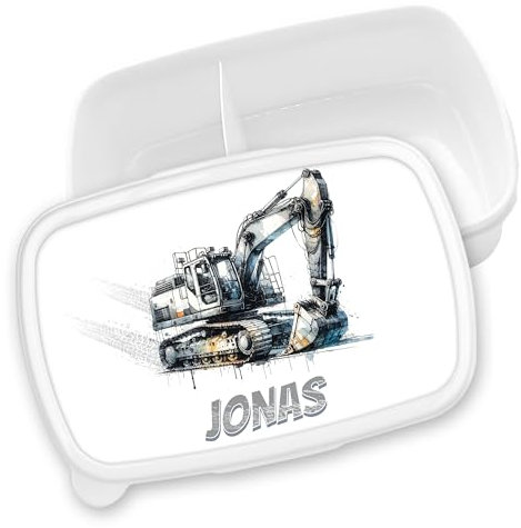 timalo® Brotdose Kinder personalisiert mit Namen | Bento Lunchbox Unterteilung mit Fächern | Jungen Mädchen Kindergarten Schule Geschenk | 22 - Bagger