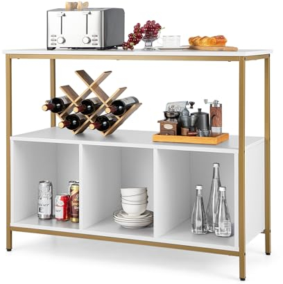 GOPLUS Sideboard Küche, Buffetschrank mit Ablagen & erhöhten Metallbeinen, Küchenschrank Aufbewahrungsschrank für Wohnzimmer, Esszimmer (Weiß)