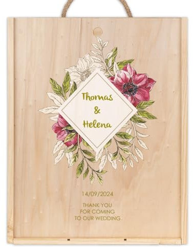 Wanapix | Coffret Vin en Bois Personnalisé | Cadeau Mariage | Caisse Bois Vin | Coffret Cadeau Vin | Triple - 29x38 x10,5 cm | Bouteille non incluse | Mariage avec noms