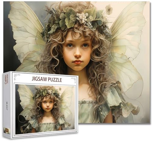 1000 Piece Jigsaw Puzzles for Adults and Kids - Angel Painting with Girl and Flowers - Challenging Family Activity Game - DIY Wall Decor (Colorful)
