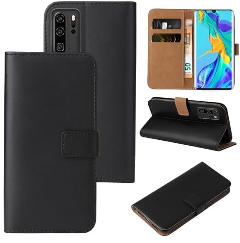 LBH Handyhülle für Huawei P30 Pro mit Karten- und Geldfach Smartphone Hülle mit Standfunktion Flip Case Wallet Schutzhülle Magnetverschluss Schwarz