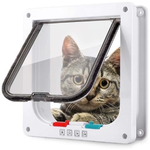 Puertas Cachorros,Puerta para Gatos,ABS Acrílico Gateras para Gatitos,Gatera para Mascotas Pequeño,Puerta para Mascotas para Gatos Perros Pequeños con Bloqueo Giratorio de 4 Vías,Interior y Exterior