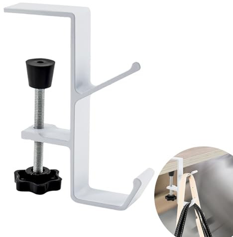 Clamp-On Desk Mount Bag Holder Hook Students' Desk Hook Women's Purse Hook with Adjustable Arm Clamp Backpack Handbag Headphones Holder Portable for Tables Heavy Duty Handbag Hanger Organizer