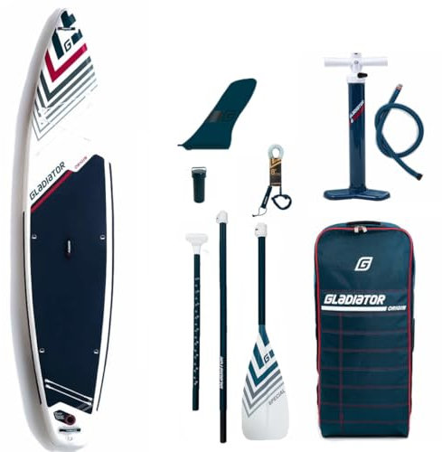 Generisch Gladiator Origin 12'6T SC x 32 SUP Board Set 2024 – weiß I Kippstabiles Tourenboard I Double Layer Konstruktion, 3-teiliges Nylon Paddel I Bravo Doppelhubpumpe I Kajaksitz-Option