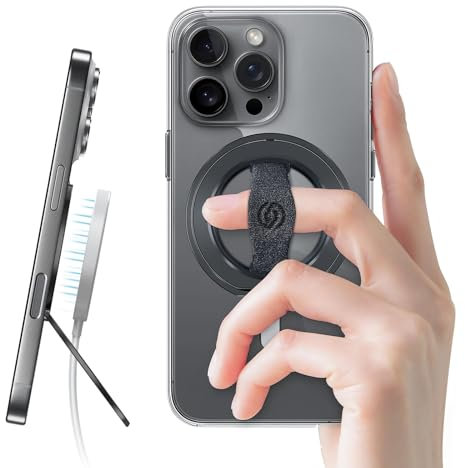 EWA MagOne 3rd Gen [Kompatibel mit MagSafe] Handy Griff ständer mit elastischem Fingerloop, drehbaren Innenring, abnehmbarem magnetischen Ringhalter, für iPhone 16, 15, 14, 13, 12 - Schwarz