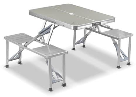 STAHLWERK Campingtisch mit Stühlen | Faltbarer Aluminium-Klapptisch | Gartentisch | Biertisch | Campingmöbel | Falttisch | klappbare Tischgarnitur im Set mit Campingstühlen für 4 Personen