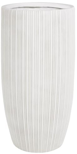 Blumentopf groß MgO Hellbeige Rillen rund 35x35cm mit Loch In- & Outdoor Zelkova