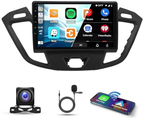 2 Din Car Stereo for Ford Transit Custom 2013-2021 with Wireless Carplay Android Auto, 9 Inch HD Touch Screen 2G+32G Android 14 Car Radio Receiver Head Unit w/GPS Bluetooth FM AM RDS SWC Backup Camera
