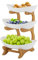 Kazafa Basket Stand 3-Tier Plastic Fruit Bowl Holder - Plate 3 Tiers Fruit Bowl Stand with Bamboo, Serving Plate for Kitchen Vegetable Snacks Candy Storage for Snacks, Dessert (White)