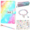 ICHOWHO Secret Diary Kit for Girls - A5 Lockable Notebook with Pencil Pouch Pen Bracelet Stickers, Rainbow Leather Cover Diary With Lock for School Office, 180 Pages