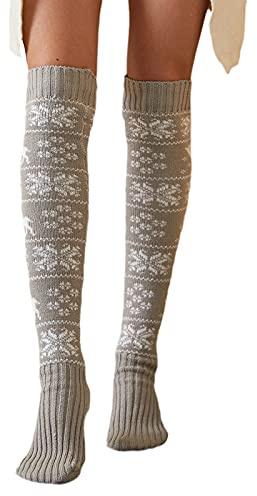 Edhomenn Women's Thigh High Socks Over the Knee Stockings Cable Knit Boot Socks Long Winter Leg Warmers (20 Grey, ONE SIZE)