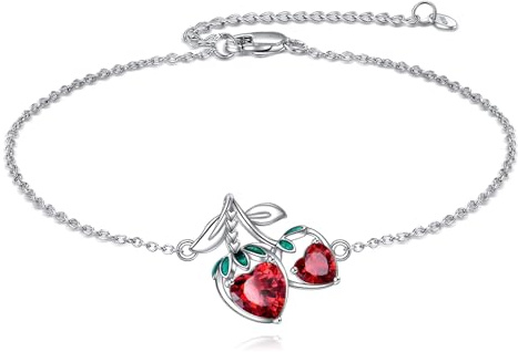 Vadmans Erdbeere Armband für Damen 925 Sterling Silber Erdbeere Armband Rot Kubisch Zirkonia Obst Geschenke für Frauen Mädchen