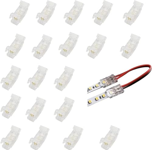 Amefil 20 connettori COB per striscia LED a 2 pin, 5 mm, clip wireless fai da te a filo senza saldatura, collegamento di estensione terminale per striscia LED monocromatica, 12 V 24 V