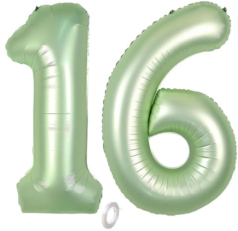 Balorise 40 Pouces Aluminium Ballon Géant Vert Chiffre 16/61, Gonflable Hélium, Grand Numéro 0-9, 10-100 (101cm), Décoration de Foil Ballons pour Fête d'anniversaire et Mariage