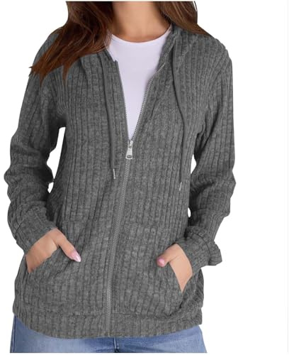 Cardigans for Women UK Zip Up Hoodie Long Sleeve Chunky Cardigans Soft Comfy Jumpers Ladies Casual Lightweight Knit Sweater Jackets Solid Striped Pullover with Pockets Work Clothes