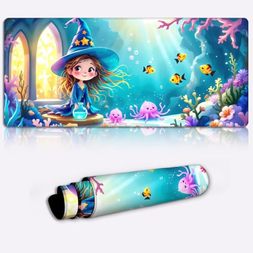 Unterwasser-Hexenmagie Base Mauspad Büro Computer Mauspad für Schreibtischunterlage für Gamer, rutschfeste Unterseite für Büro und Zuhause Neuartiges Geschenk 900 * 400 * 4mm