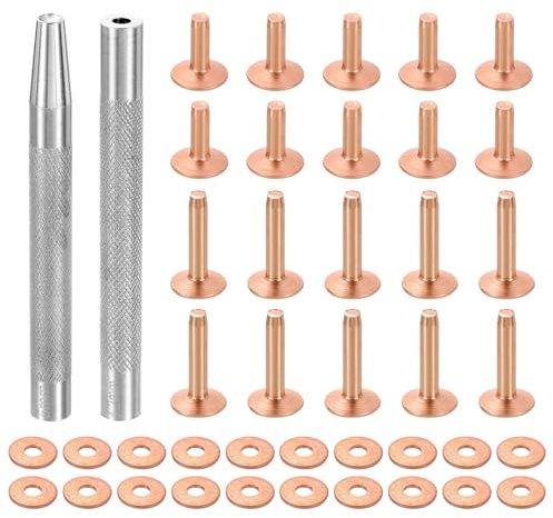 QUARKZMAN 20Set Rivetti E Rondelle In Rame 12x4x12mm E 12x4x19mm Rame | Ideali Per Fai Da Te E Materiali Artigianali, Con Punzonatrice Per Forare, Fermagli In Rame, Per Pelle