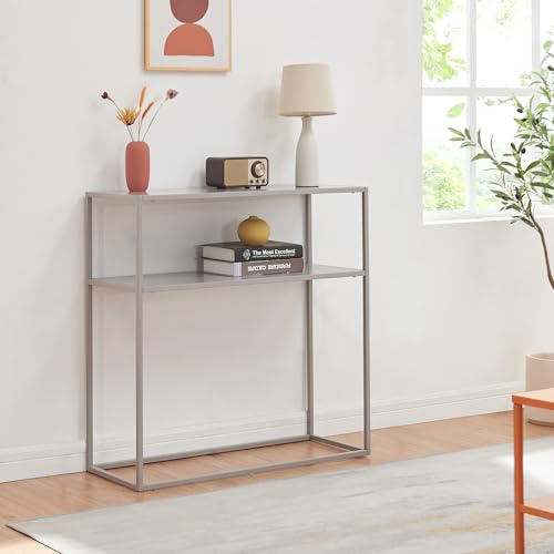 [en.casa] Konsolentisch Kuhmo Beistelltisch mit Ablage Flurtisch Schmal Standregal Ablagetisch Flurmöbel Industrial Design 80x80x30 cm für Vorzimmer, Wohnzimmer Metall Hellgrau