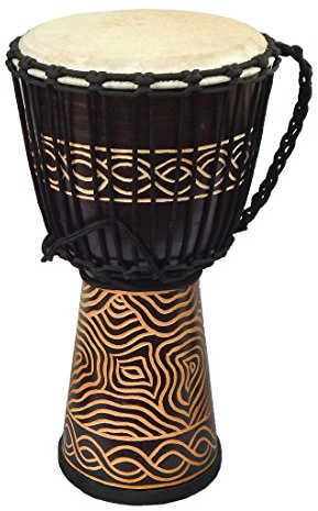 Terre Djembe Standard Line Carved – Mahogany Wood with Natural Goat Skin, 24 Tall, 12 Head, Model NK047