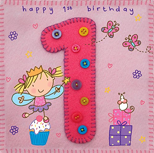 Twizler Karte zum 1. Geburtstag für Mädchen, mit Fee, Prinzessin und Schmetterlingen, ideal für den Kindergeburtstag