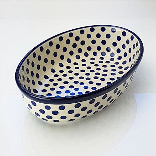Polish Pottery 24cm x 16cm Oval Lasagne Oven Serving Dish - Small Blue Dot