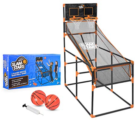 SLAM STARS TY6005 Kids Basketball Game, 2 Player Indoor Outdoor Set with Shoot Backboard, Black, Double Hoop
