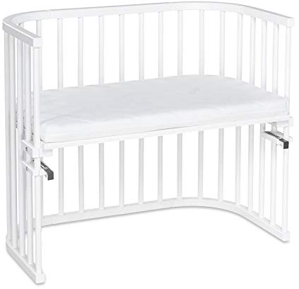 babybay Maxi extra großes Beistellbett aus massivem Buchenholz / Kinderbett Höhe stufenlos verstellbar & umweltfreundlich / mit Matratze Classic Soft (weiß lackiert)
