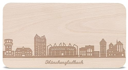 Frühstücksbrettchen Mönchengladbach mit Skyline Gravur - Brotzeitbrett & Geschenk für Mönchengladbach Stadtverliebte & Fans - ideal auch als Souvenir