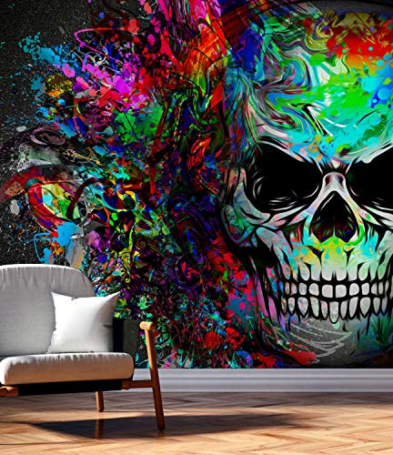 Vlies Tapete XXL Poster Fototapete Totenkopf Grafitti Muster bunt Farbe color, Größe 200 x 200 cm