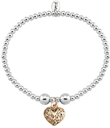 Trink Brand Rose Gold Love Heart Charm Sterling Silver Beaded Bracelet