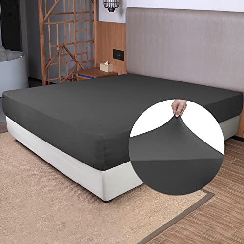 Spannbetttuch in Queen-Size-Größe, 4-Wege-Stretch-Jersey, kuscheliges T-Shirt, weich, knitterfrei, eng anliegend, kein Verrutschen mehr für Matratzen (Tiefe: 12.7, dunkelgrau, Queen-Size-Bett