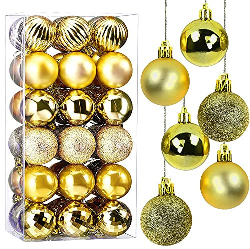 Taeku Weihnachtsdeko Weihnachtskugeln, 4CM 36 Stück Weihnachtsbaumschmuck Set Kunststoff Baumschmuck Christbaumkugeln Ornamente für Dekoration (Gold)