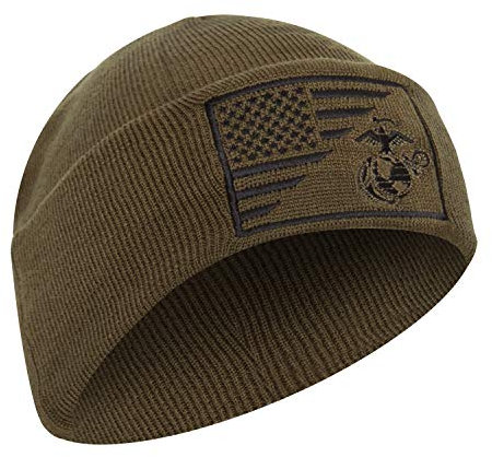 Rothco USMC Adler, Globus und Anker/US Flagge, Deluxe Feinstrick Watch Cap | USMC Beanie | Marine Corps Wintermütze - Braun - Einheitsgröße
