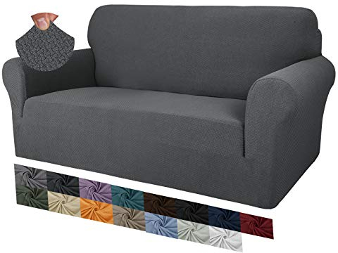 MAXIJIN Creative Jacquard Couchbezüge für 2-Sitzer, Super Stretch rutschfeste Liebessitz Sofabezug für Hunde Haustierfreundliche elastische Protector Loveseat Schonbezüge (2 Sitzer, Dunkelgrau)